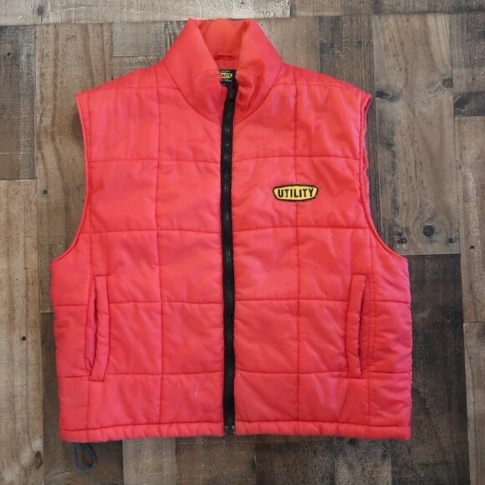 Vintage Mens Utility Brand XL Red Puffer Vest Full Zip Quilted Pockets